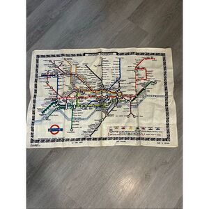 Vintage Souvenir White Linen London Underground Map Tea Towel 1960's Wall Hangin